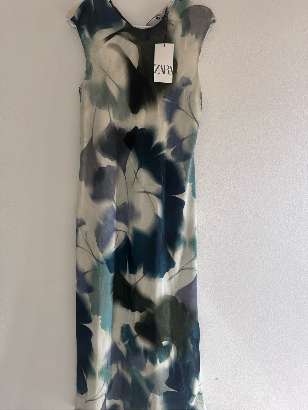 Zara Cream, Navy & Green Watercolor Maxi Dress